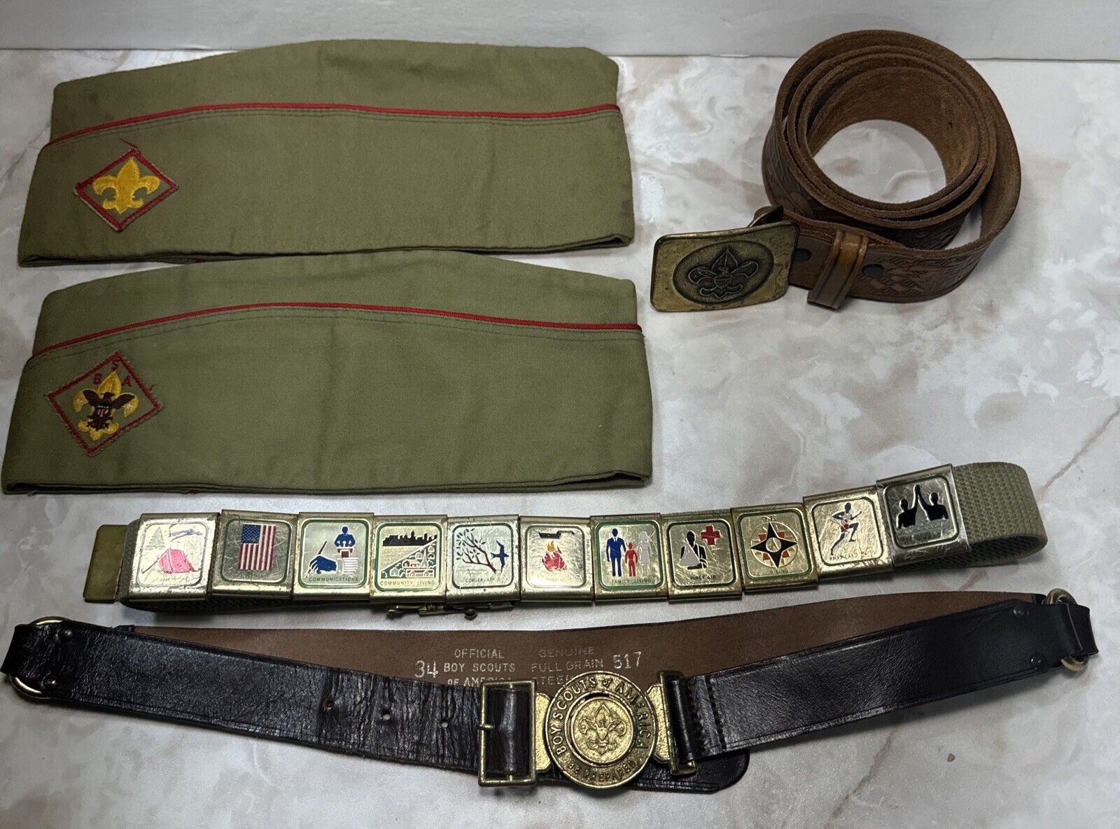 Vintage Boy Scout Hat And Belt Lot 1970’s