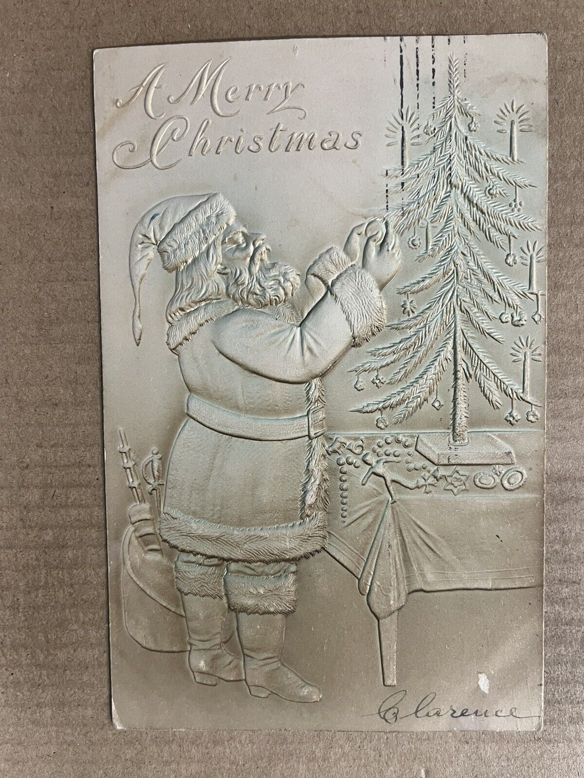 Postcard Santa Claus Merry Christmas Airbrushed Embossed Vintage UDB