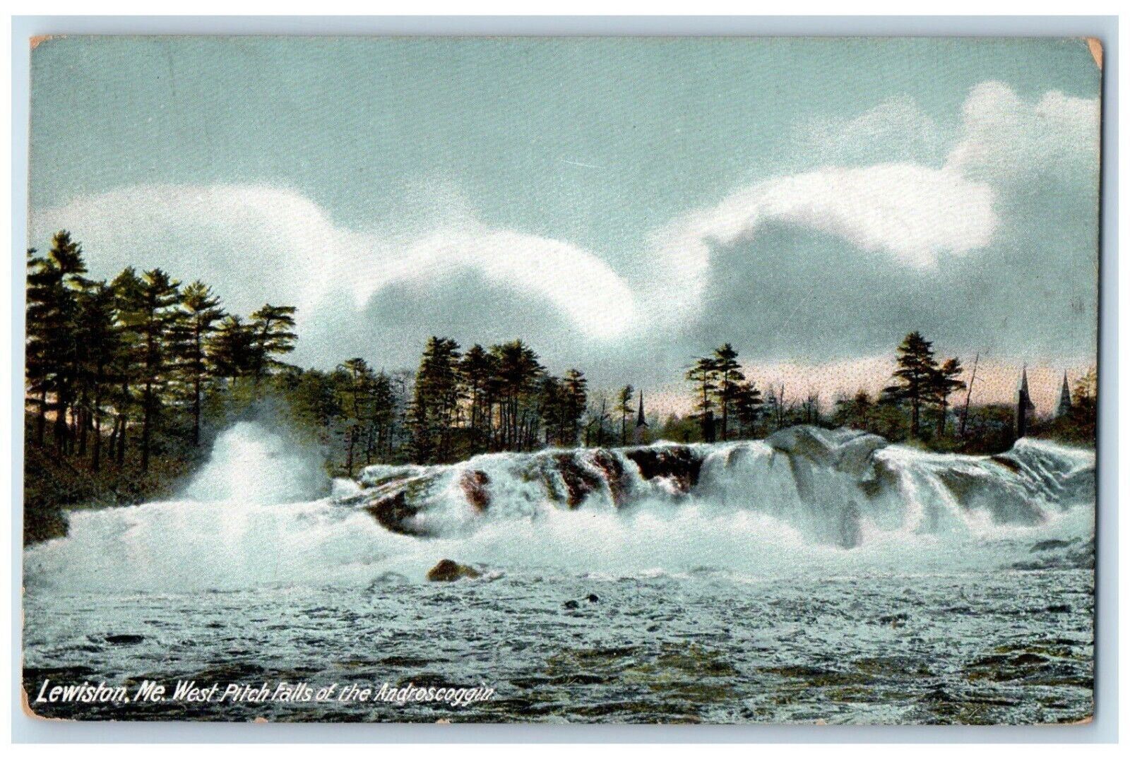c1910\'s West Pitch Falls At The Androscoggin Lewiston Maine ME Antique Postcard