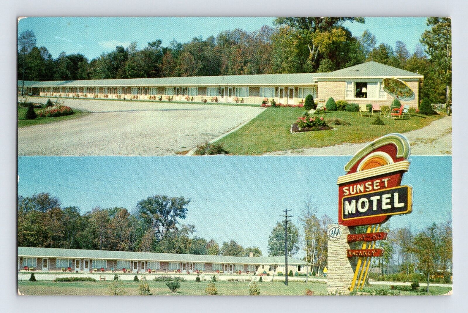 Postcard Michigan Tawas City MI Sunset Motel 1957 Posted Chrome