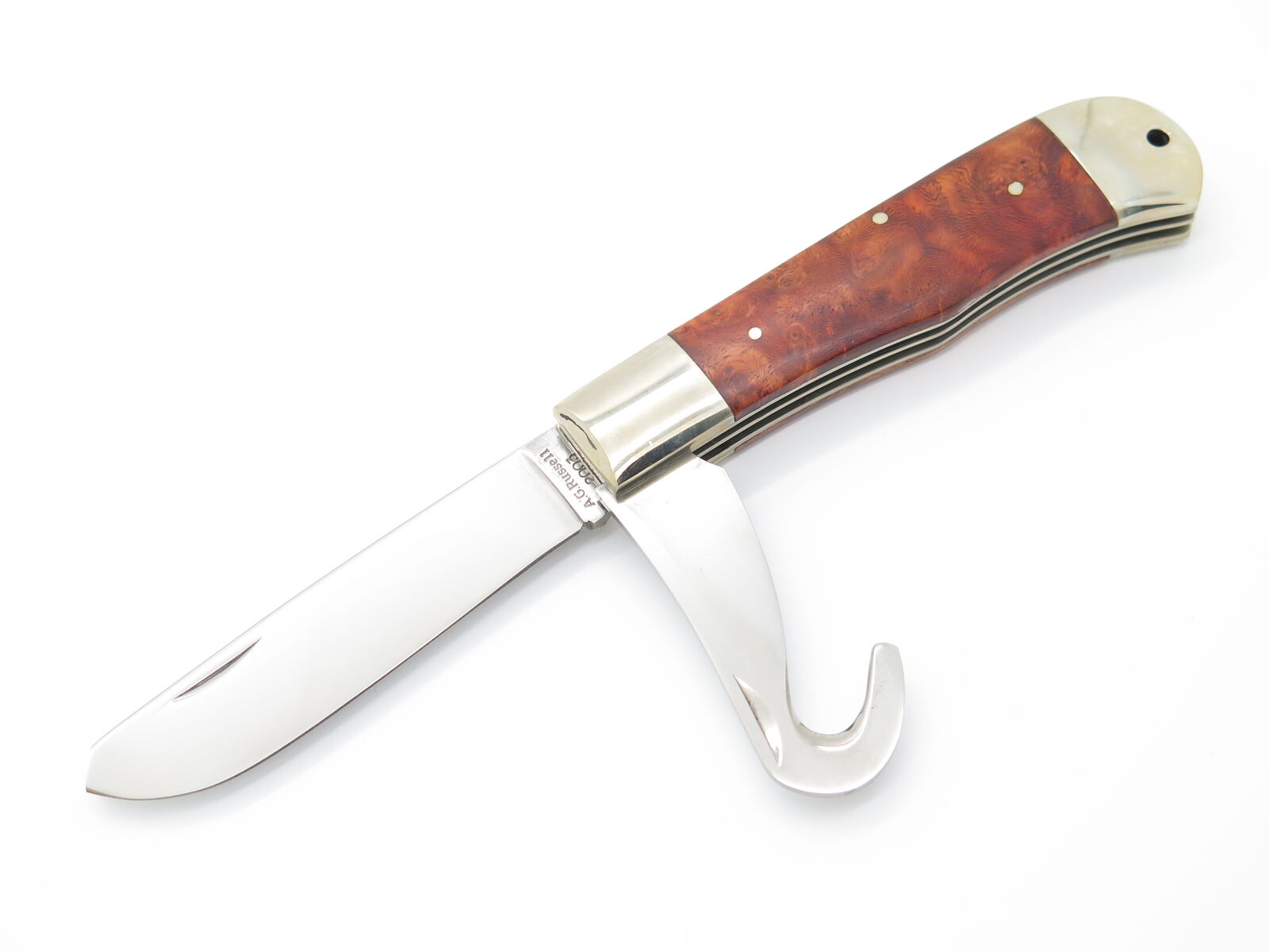 Vtg 2003 AG Russell Seki Japan AUS-8 Jumbo Guthook Trapper Folding Pocket Knife
