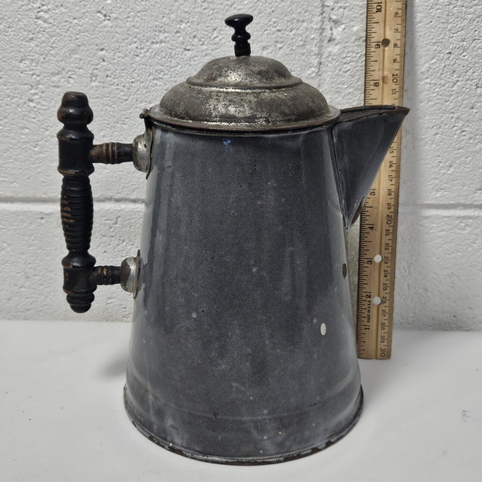 Vintage Gray ENAMELWARE Graniteware Coffee Pot Tea Kettle Farmhouse DECOR 