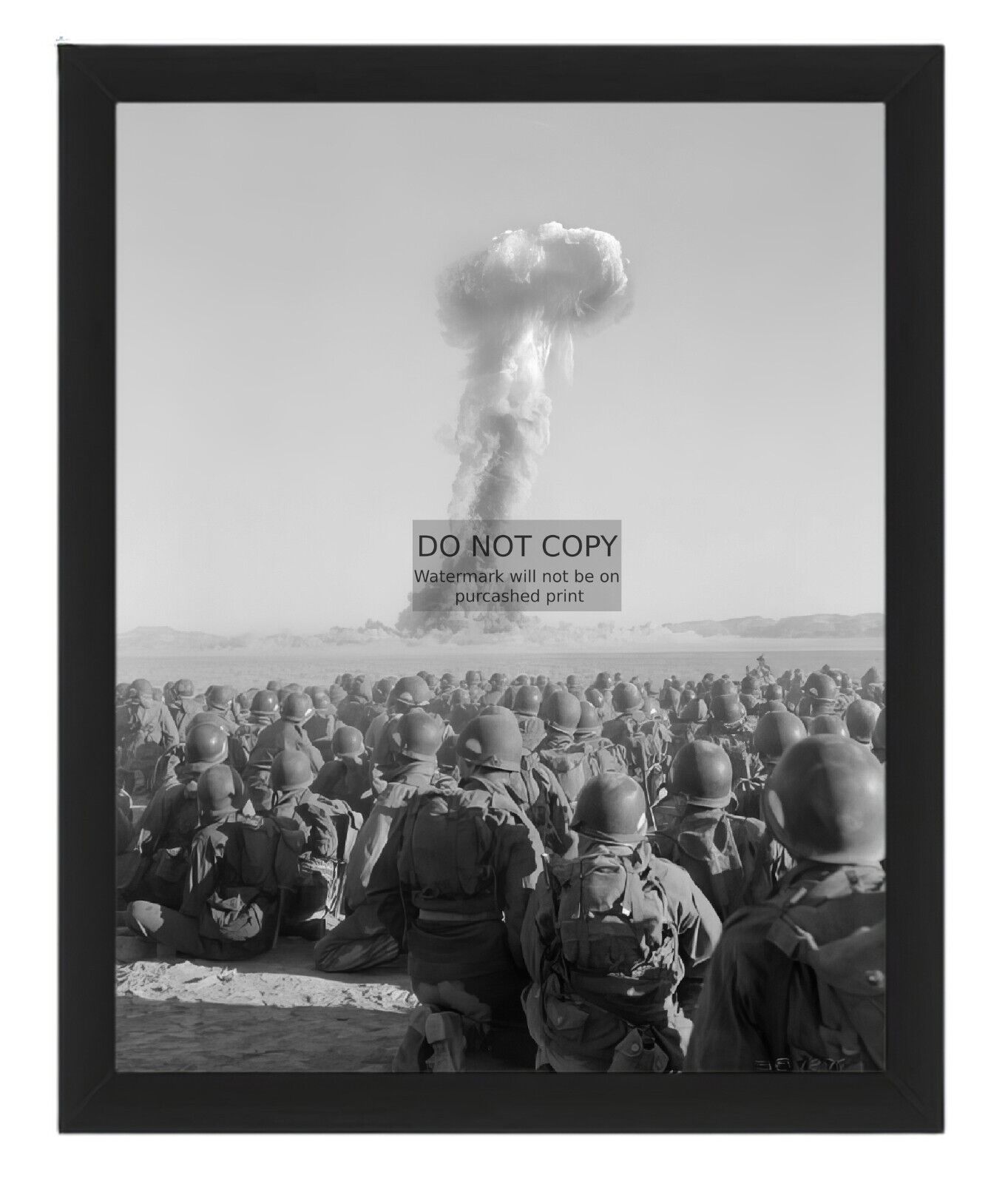 US SOLDIERS SUBJECTED TO ATOMIC BOMB NEST MUSHROOM CLOUD 8X10 FRAMED PHOTO