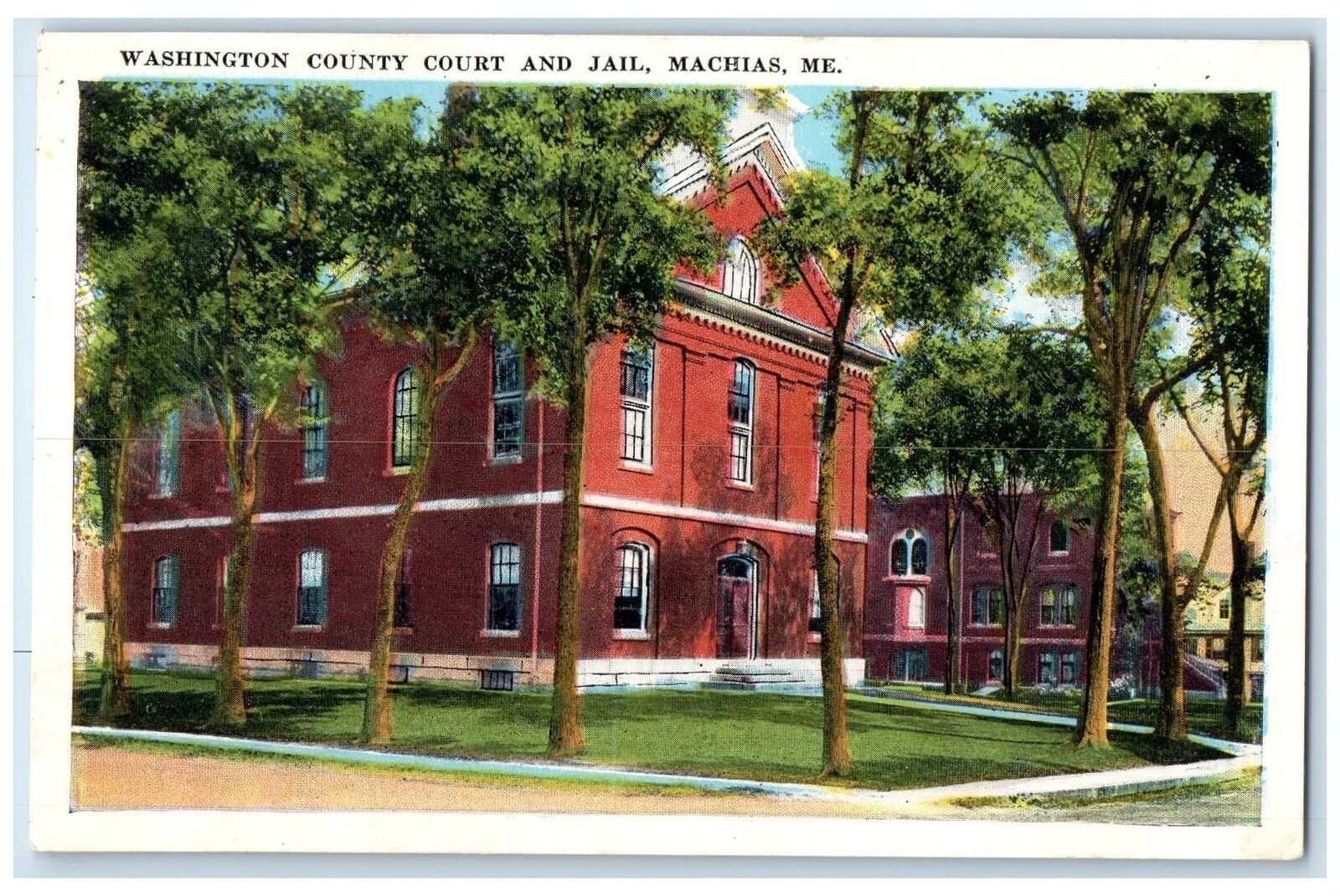 c1940s Washington County Court And Jail Exterior Machias Maine ME Trees Postcard
