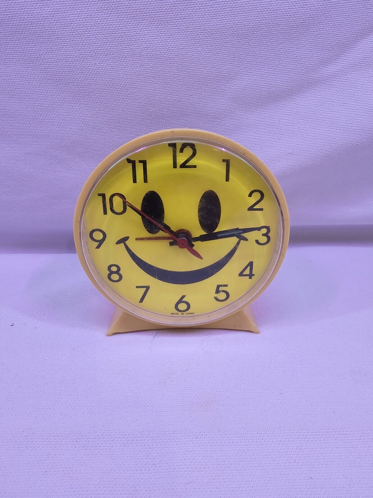 Vintage Smiley Face Yellow Wind Up Alarm Clock