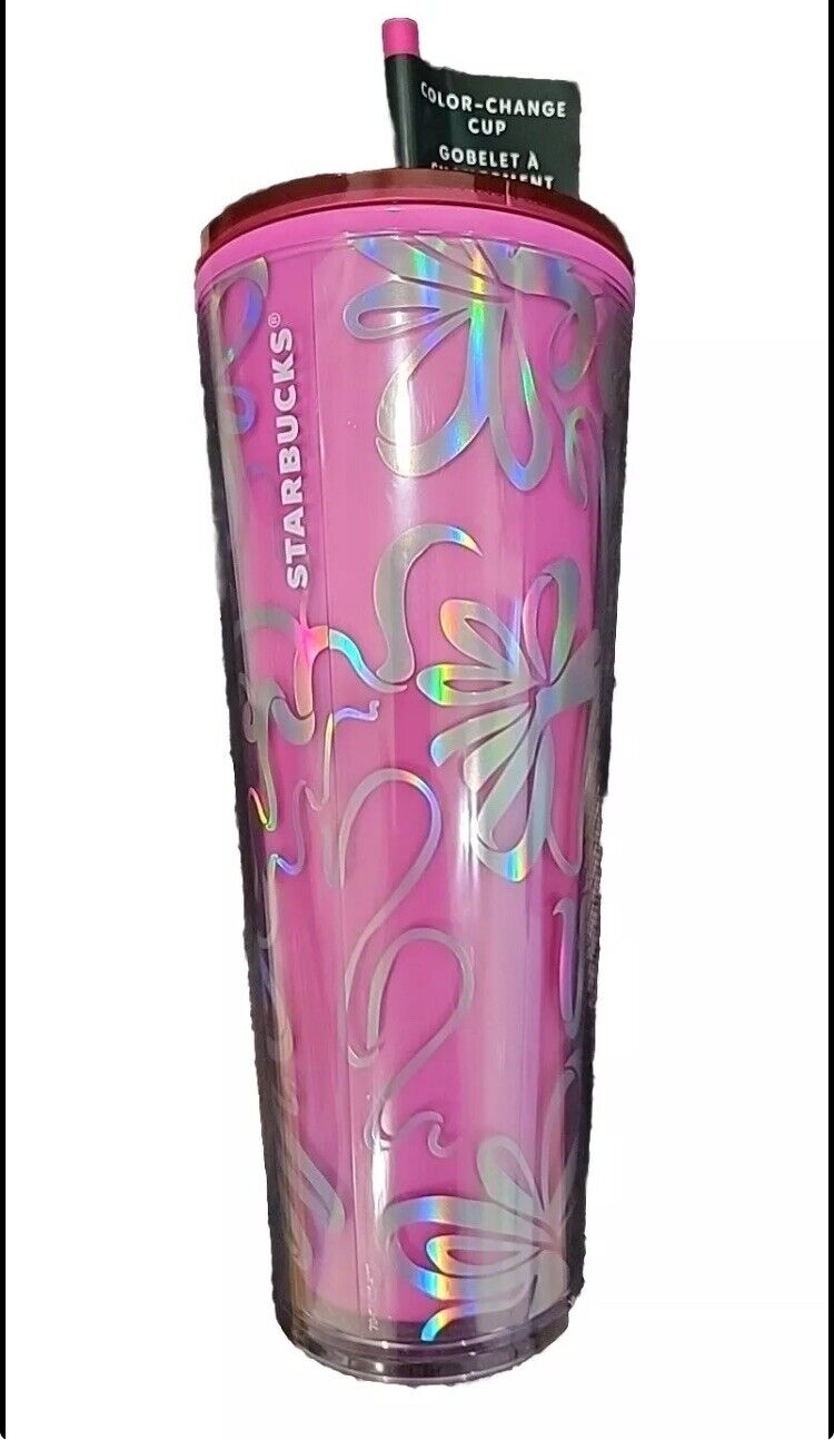 Starbucks Holiday 2023 Hot Pink With Silver Ribbon Color Change Venti Tumbler