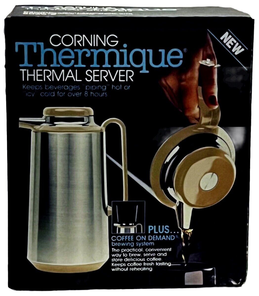 Vintage NOS Corning Thermique Thermal Server Stainless Steel Hot or Cold Thermos