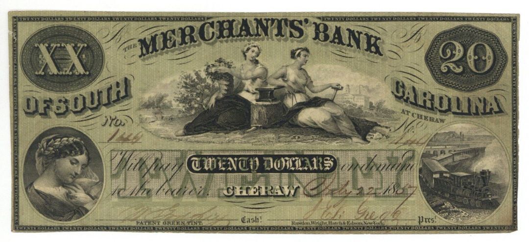 Merchants' Bank of South Carolina $20 - Obsolete Notes - Paper Money - US - Obso
