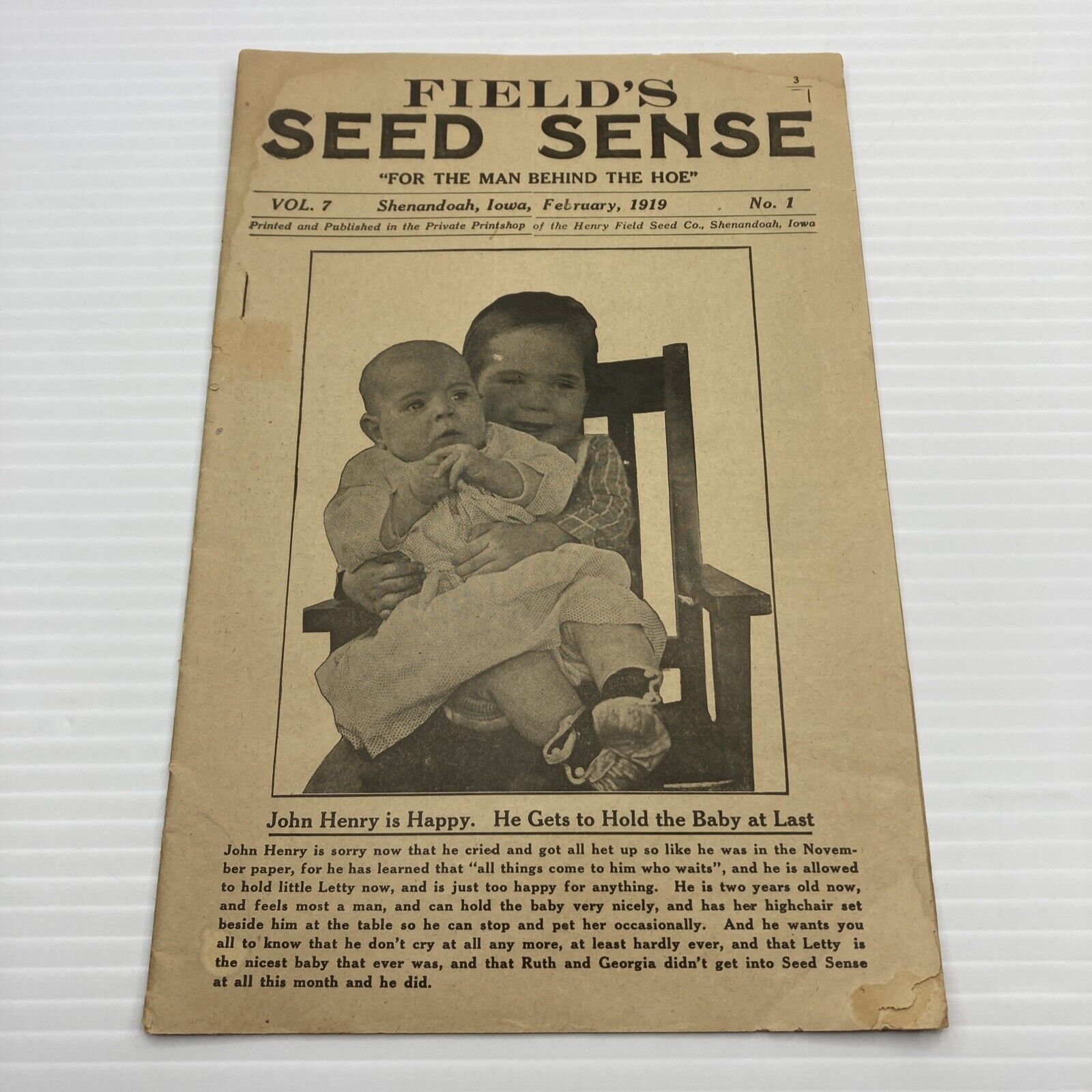 1919 Field\'s Seed Sense For the Man Behind the Hoe Family Farm Shenandoah Iowa