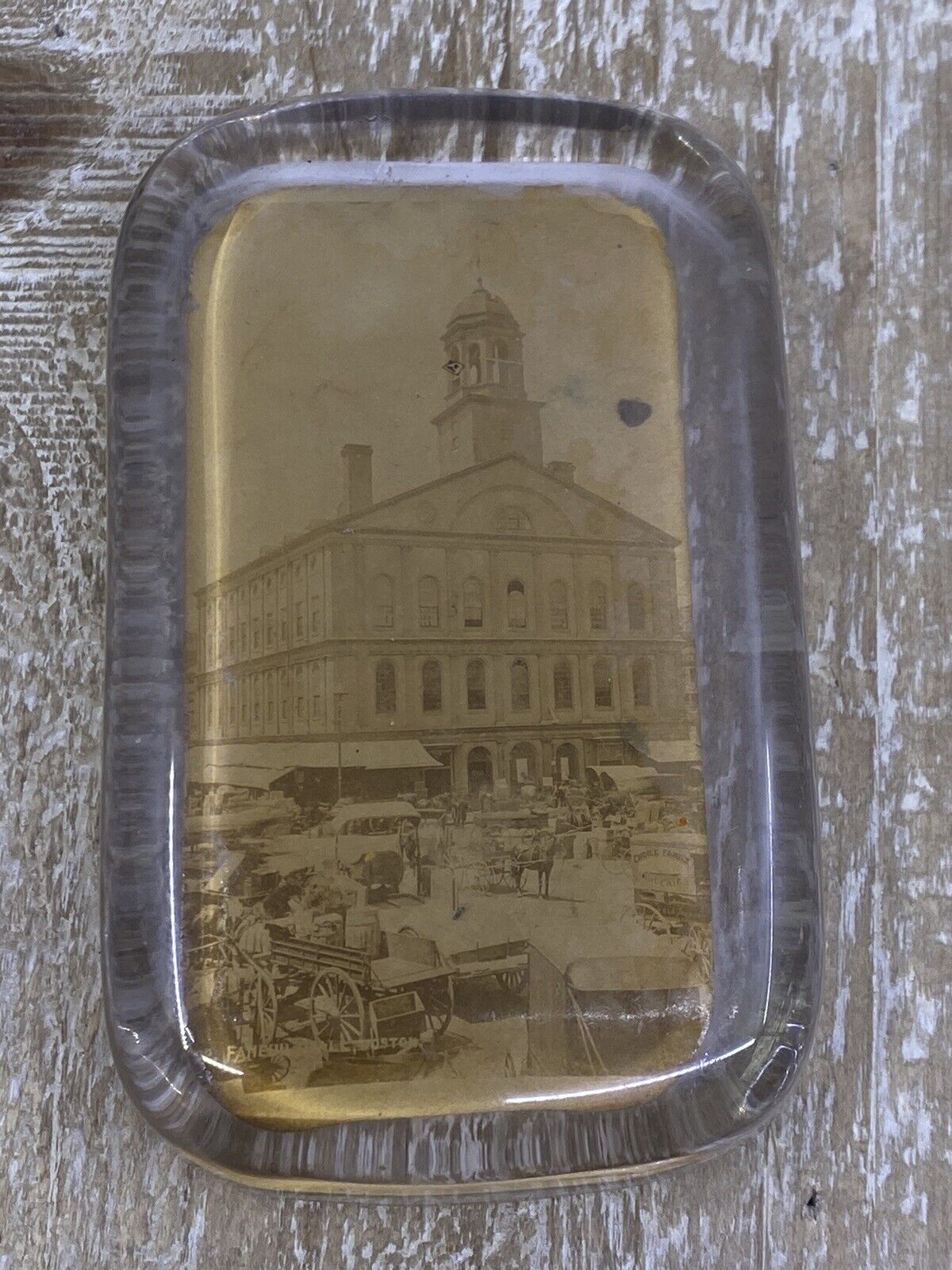Antique Faneuil Hall Boston, MA Photo Glass Paperweight 1800s Early 1900s