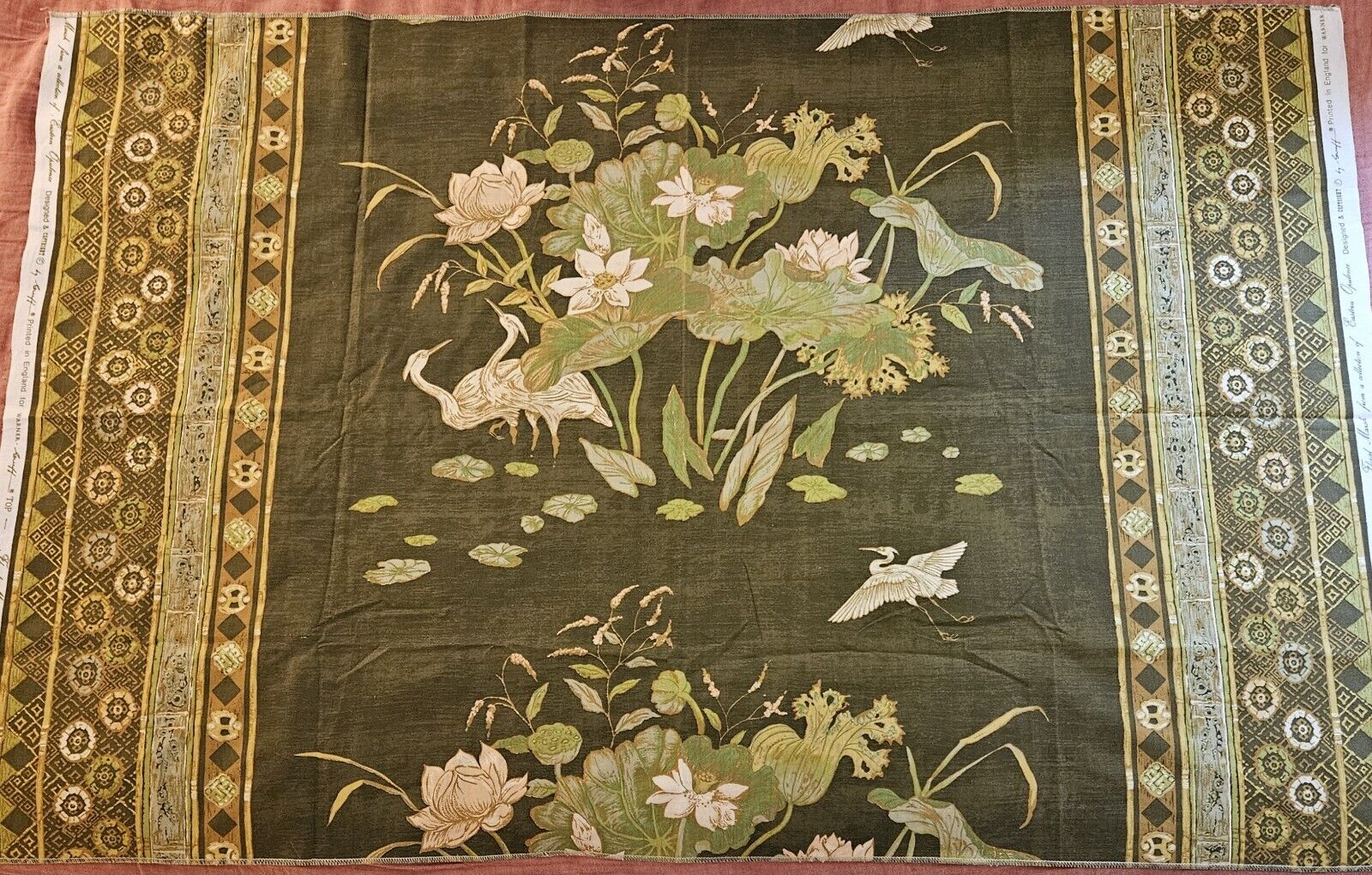Vintage Greeff Crane Water Lilly Pad Fabric Panel