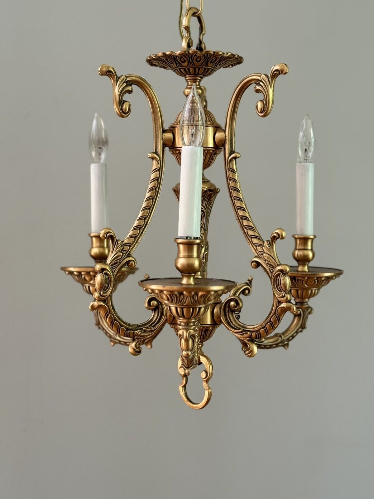 Vintage Brass French Victorian PETITE Hall Ceiling Light Chandelier 5 Available