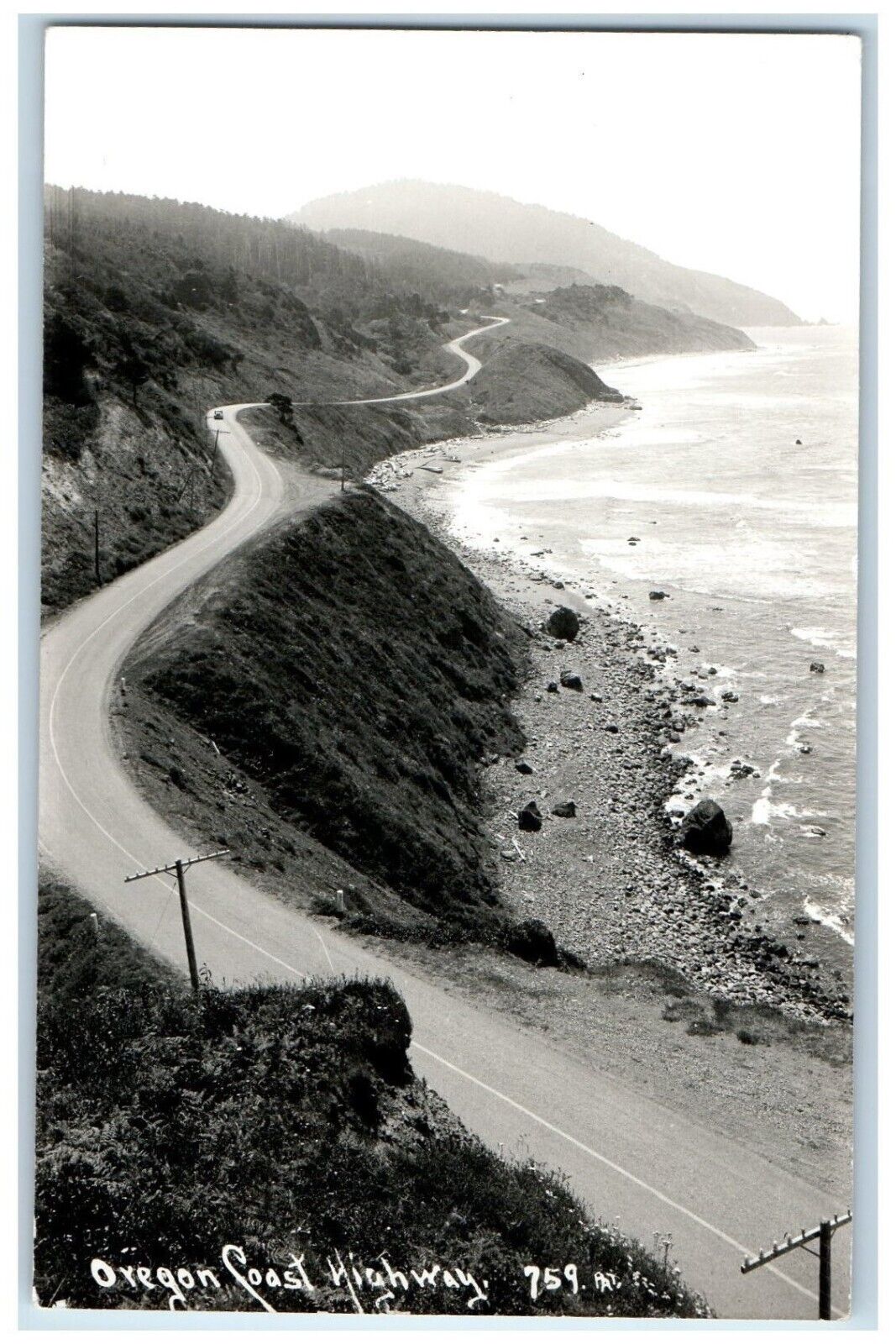 1952 Birds Eye View Of Oregon Coast Highway Gold Beach OR RPPC Photo Postcard