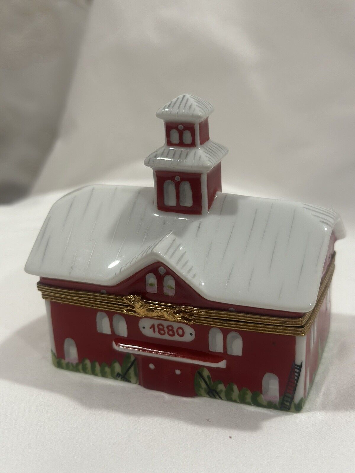 Big Red Barn with Cow Limoges Box Porcelain Figurine
