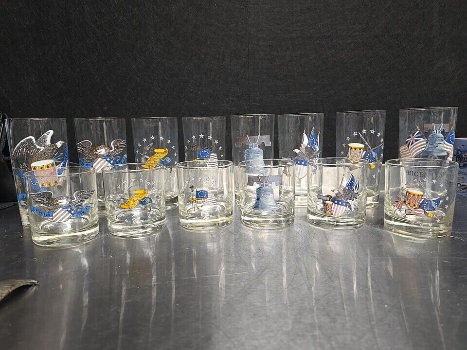 VTG West Virginia Glass High (set 8) and Low Ball (set 6) Bicentennial Glasses