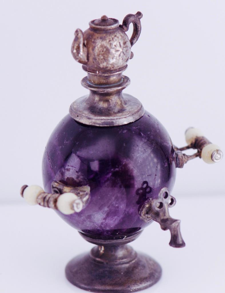 Imperial Rus Faberge Silver and Carved Agate Hard Stone Mini Samovar Toy c1880