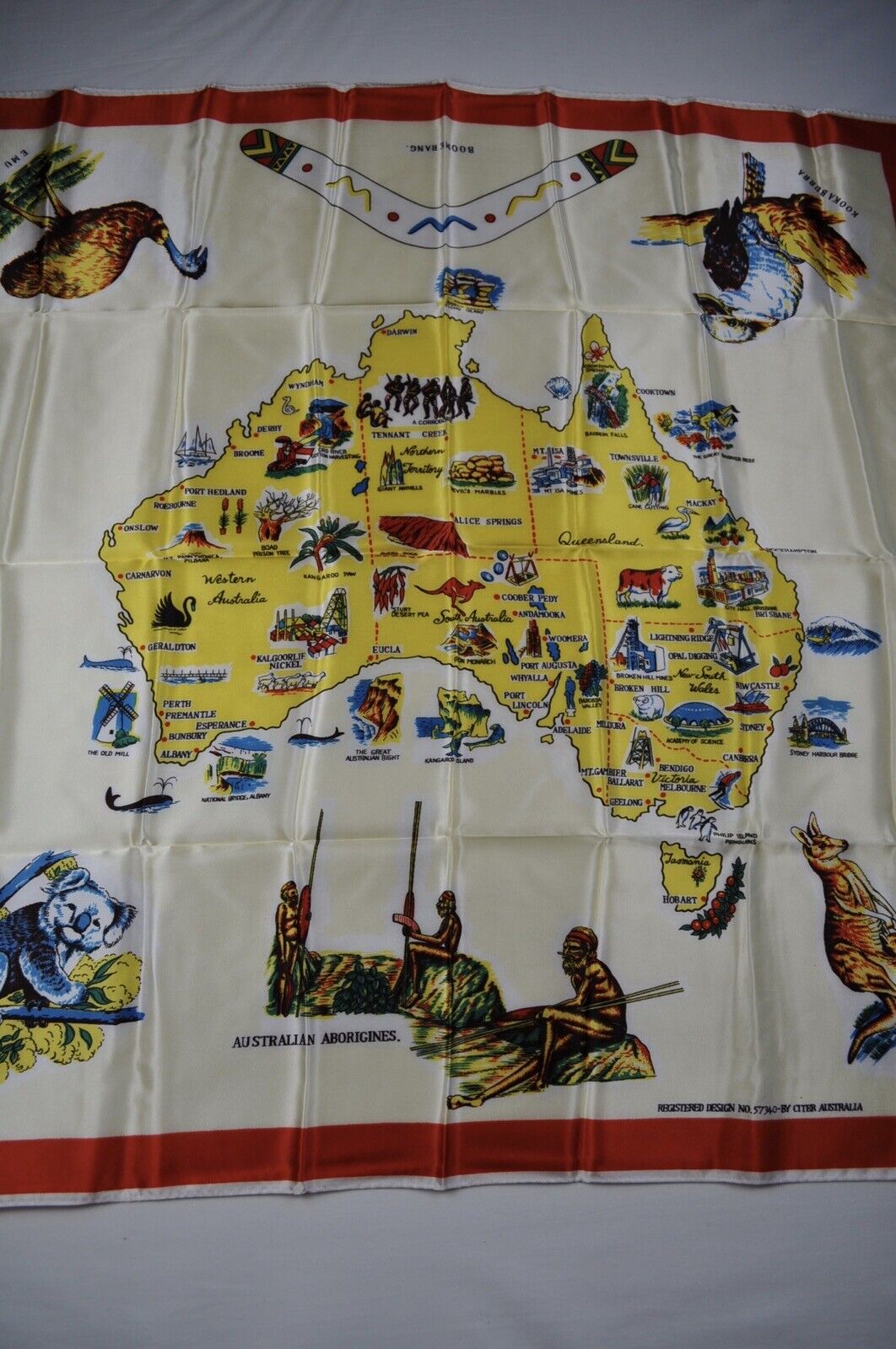 Vintage Australia Scarf Map by Citer Australia Large Square 27” x 27\