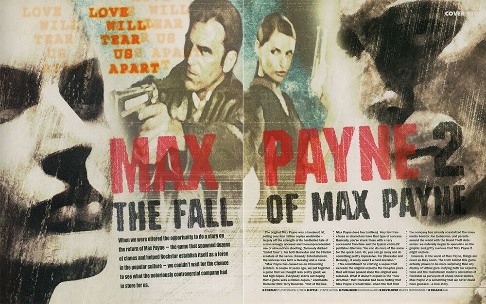 Max Payne 2 The Fall PS2 Original 2004 Ad Authentic Review Video Game Promo v3