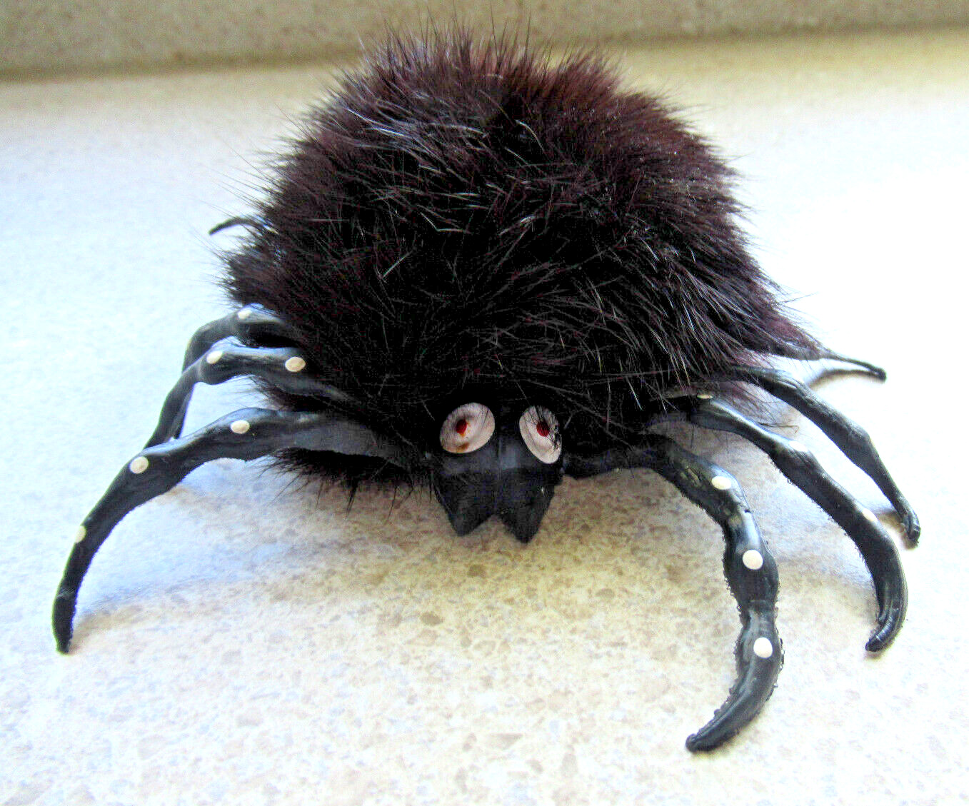 Vintage Black Halloween Furry Spider - Made in Poland