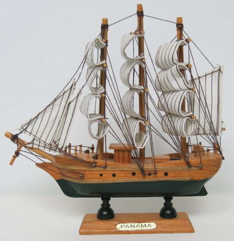 Vintage Panama Mayflower Wooden Sailing Ship Sailboat 7 3/4\