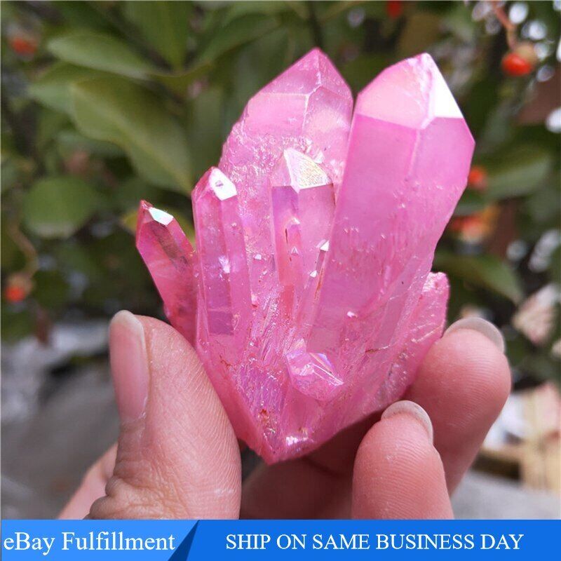 50g AAA Natural Pink Aura Quartz Crystal Titanium Cluster VUG Specimen Healing