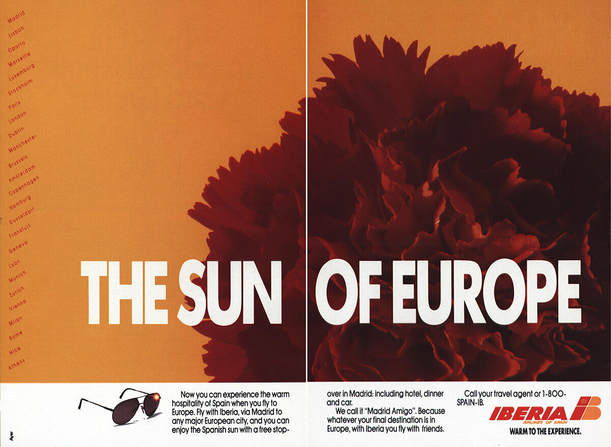1989 Iberia Airlines: Sun of Europe Vintage Print Ad