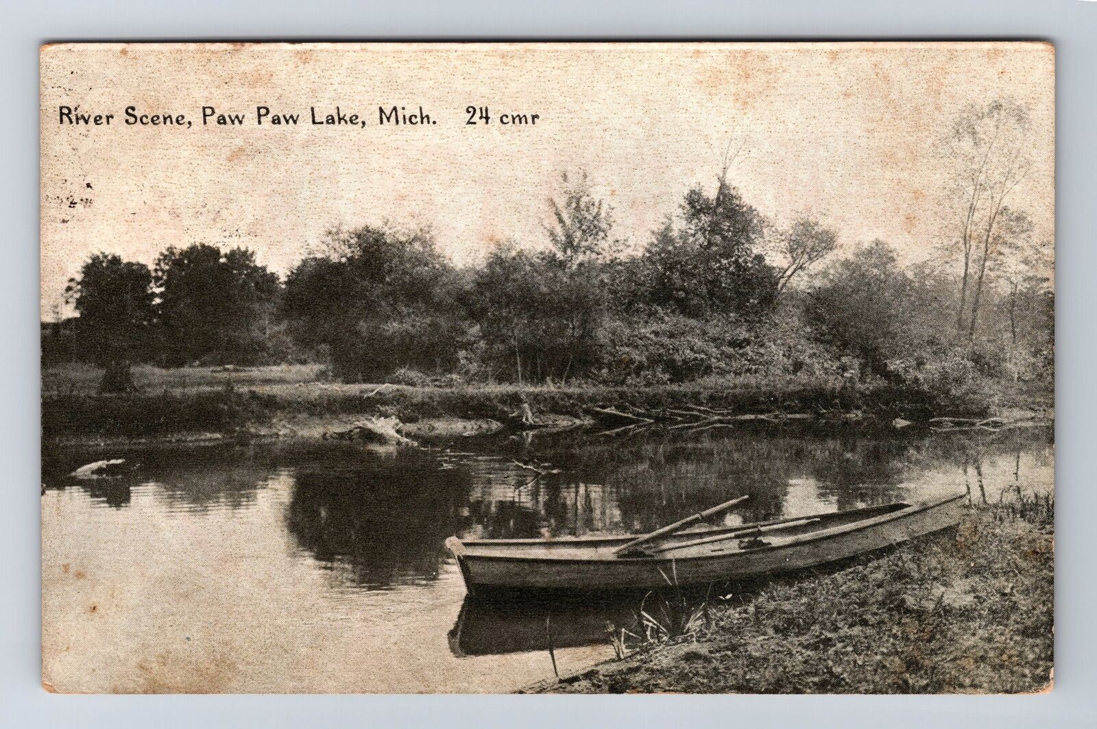 Paw Paw Lake MI-Michigan, River Scene, Antique, Vintage c1924 Postcard