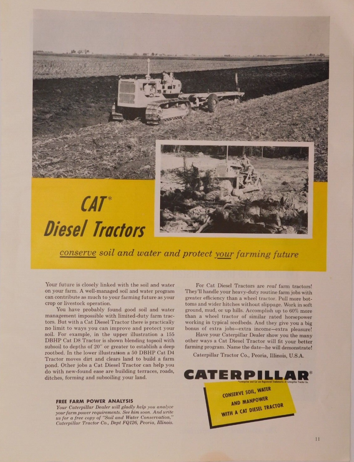1957 Caterpillar Vintage Print Ad Diesel CAT D8 Tractors Farm Machinery