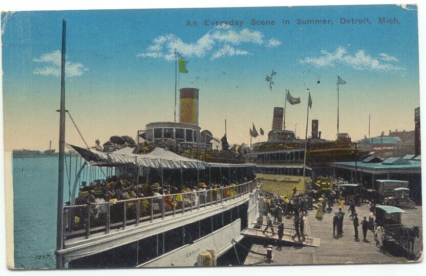 Detroit MI Excursion Steamers c1915 Postcard Michigan