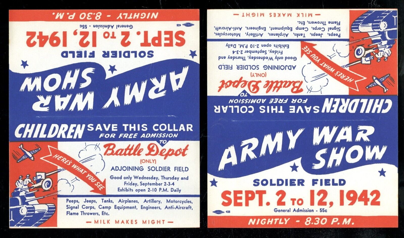 1942 WW II US ARMY WAR SHOW TICKETS Soldier Field Chicago IL Homefront Lot (2)