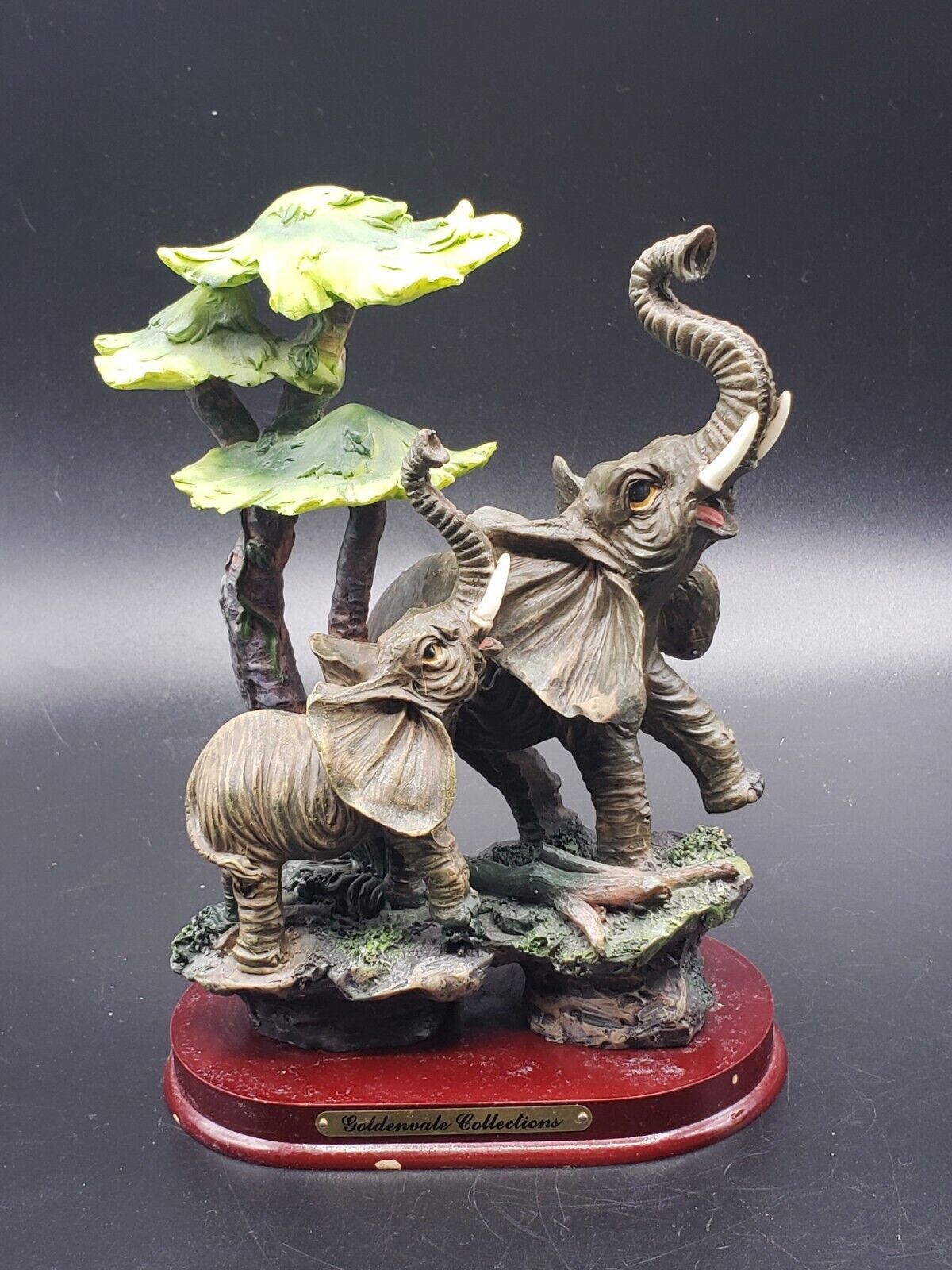 Vintage Goldenvale Collection Elephants Figurine With Trees Resin 