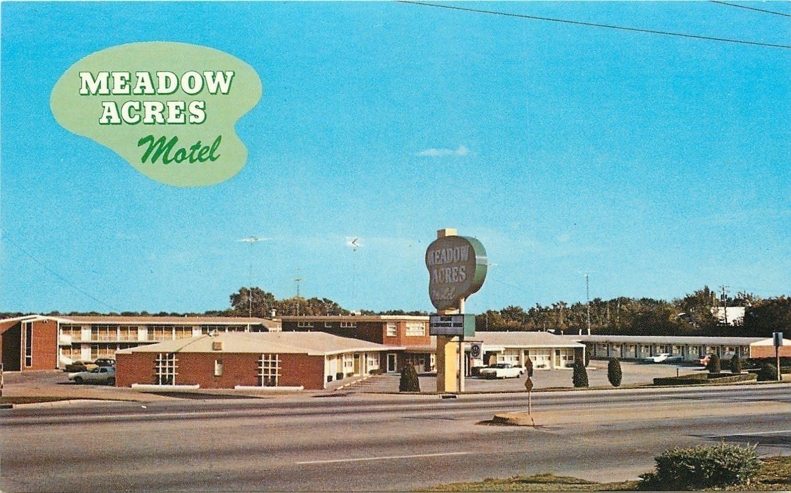 Topeka Kansas~Meadow Acres Motel~1970s Cars~Postcard