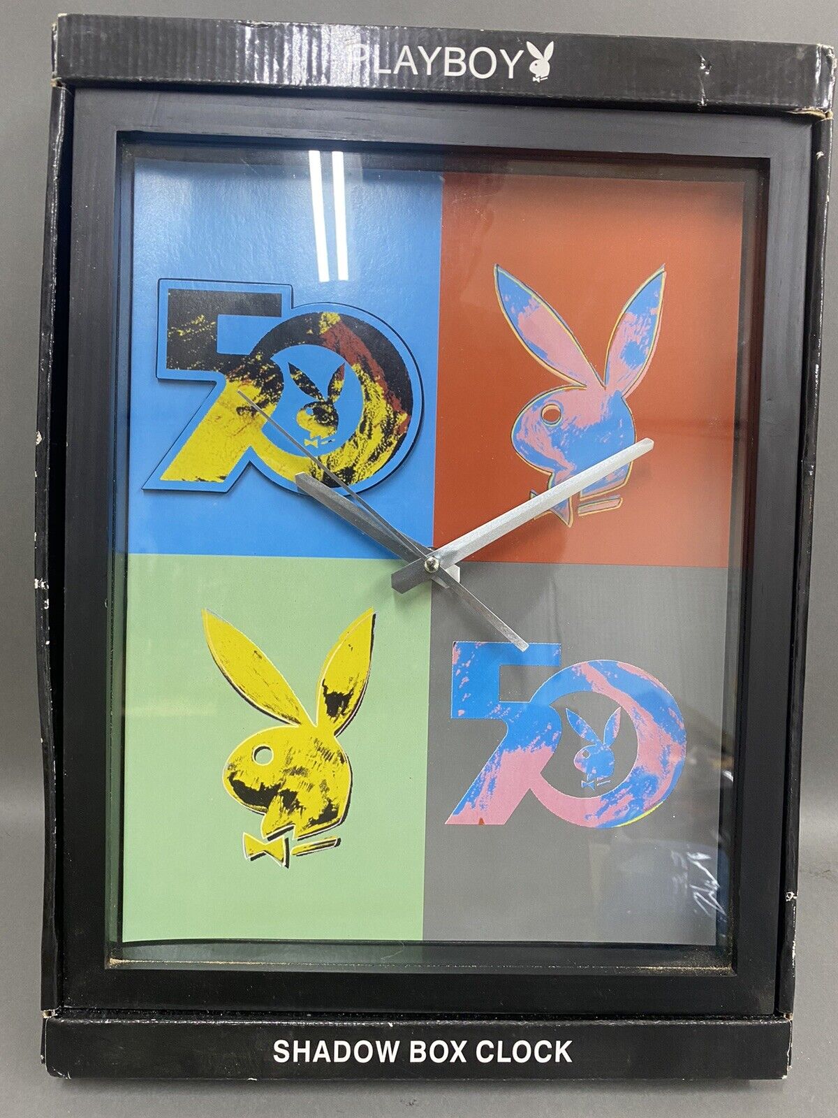 Playboy Shadow Box Clock  NEW IN BOX  Andy Warhol Bunny Heads