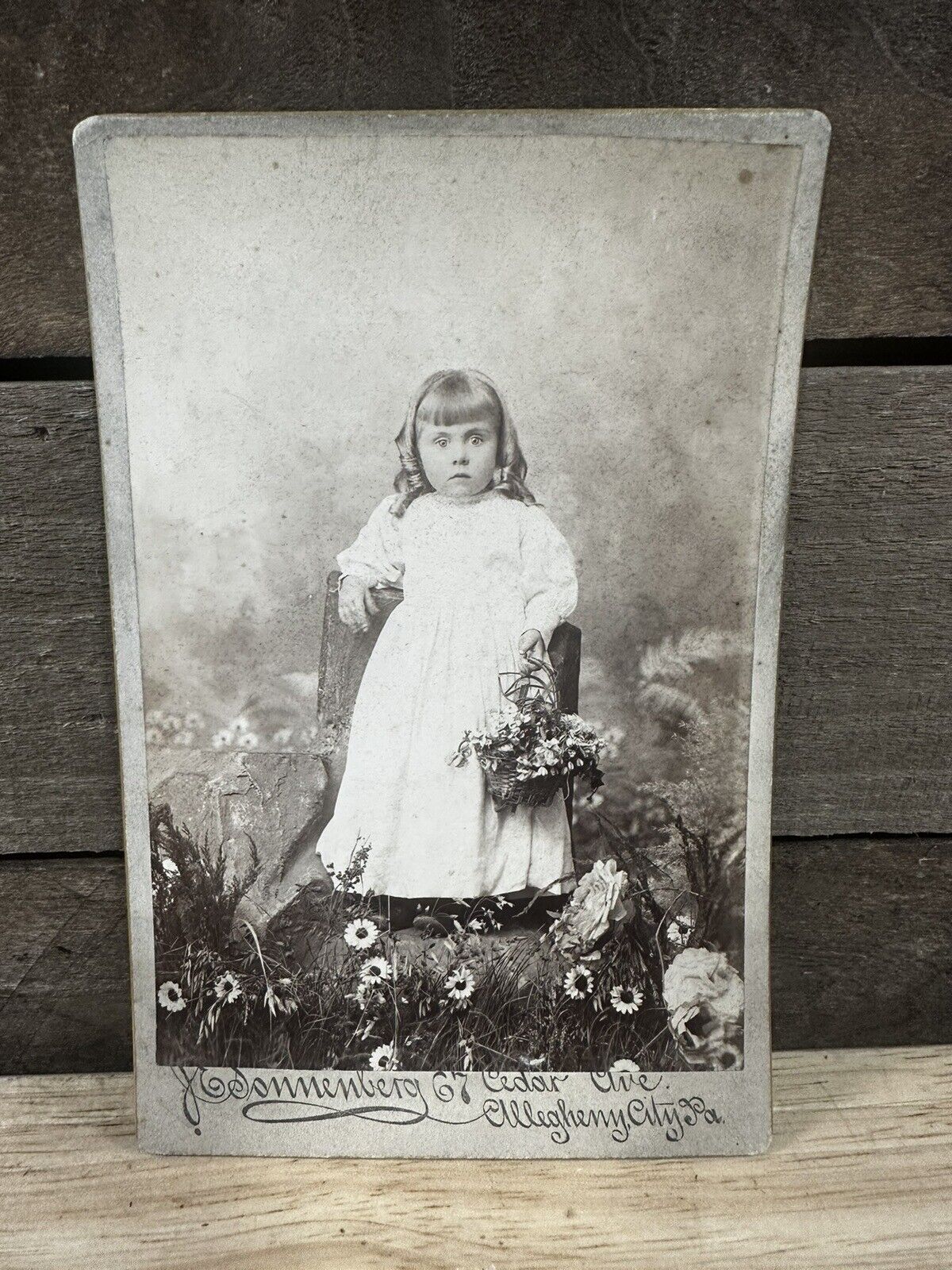 Antique Victorian Cabinet Card Of A Little Girl By “Sonnenberg” Allegheny, PA