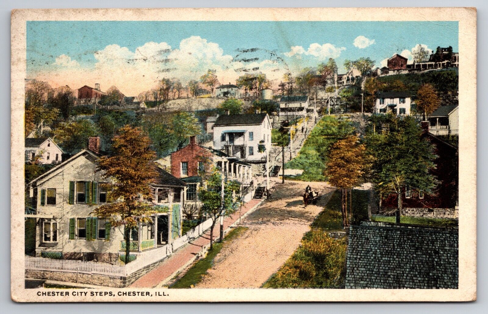 Chester City Steps Chester Illinois IL Houses 1930 Postcard