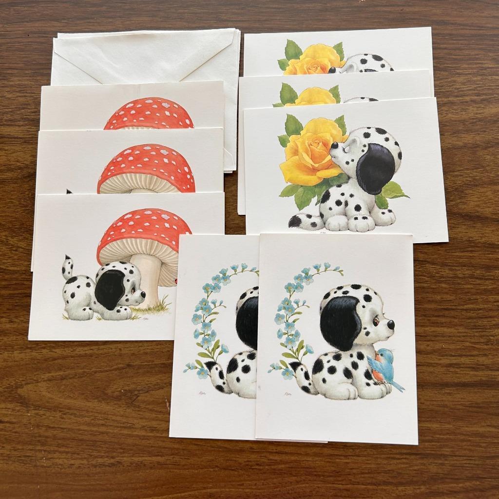 8 vintage greeting card Current Inc dalmatians 6 envelopes unused Ruth Moorehead
