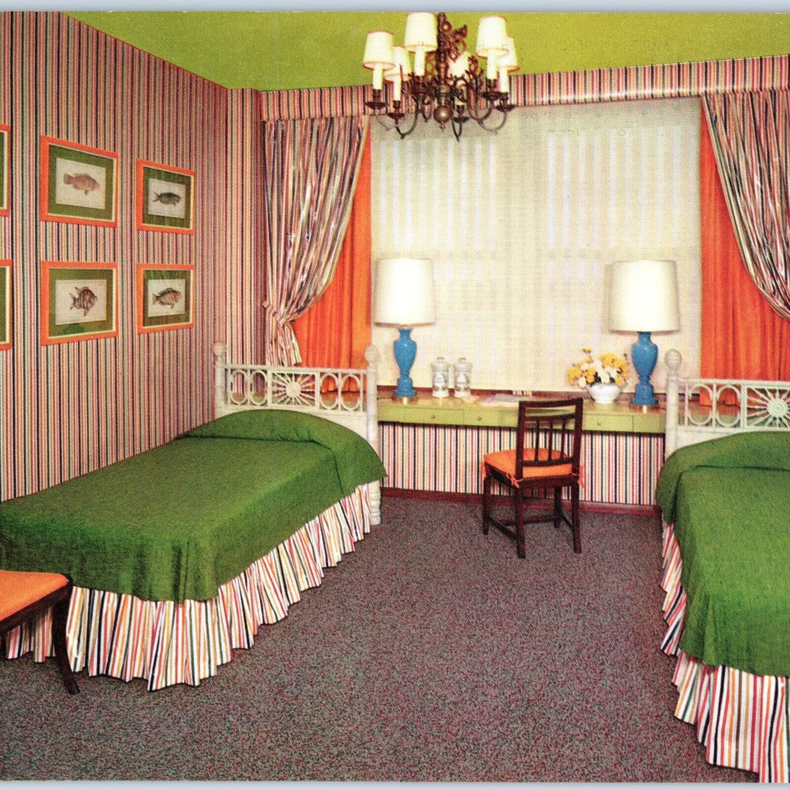 Jumbo c1950s Miami, FL Columbus Hotel Room RARE Chrome Postcard Oversized 1T