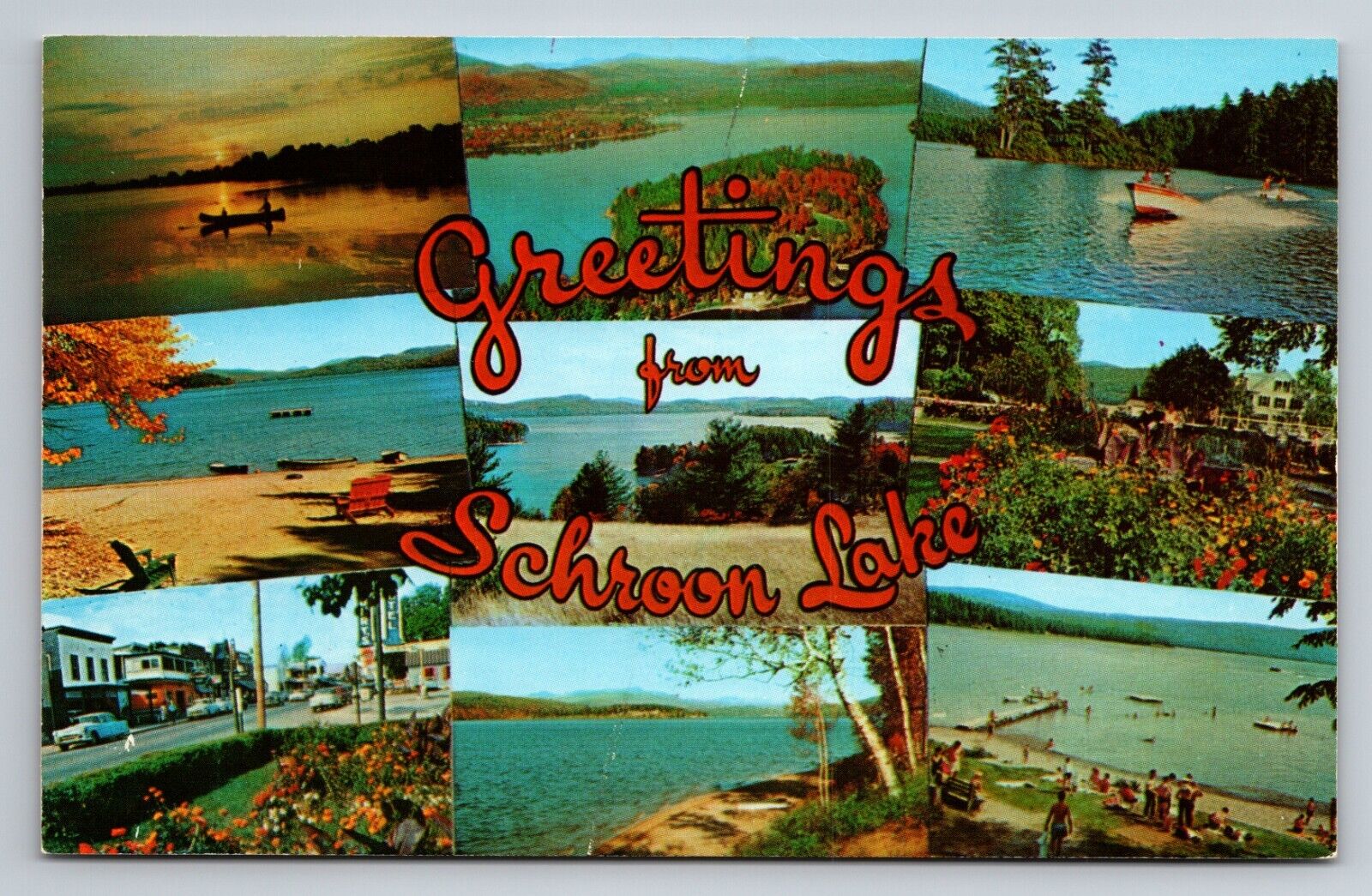 Greetings From Schroon Lake New York Vintage Unposted Postcard Multiview