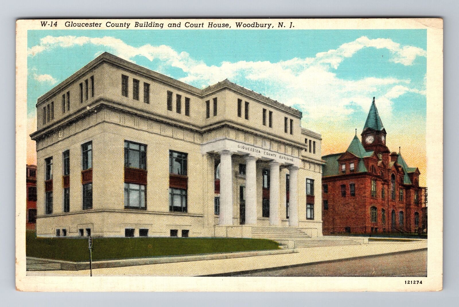 Woodbury NJ-New Jersey, Gloucester Co Bldg. Court House, c1940 Vintage Postcard