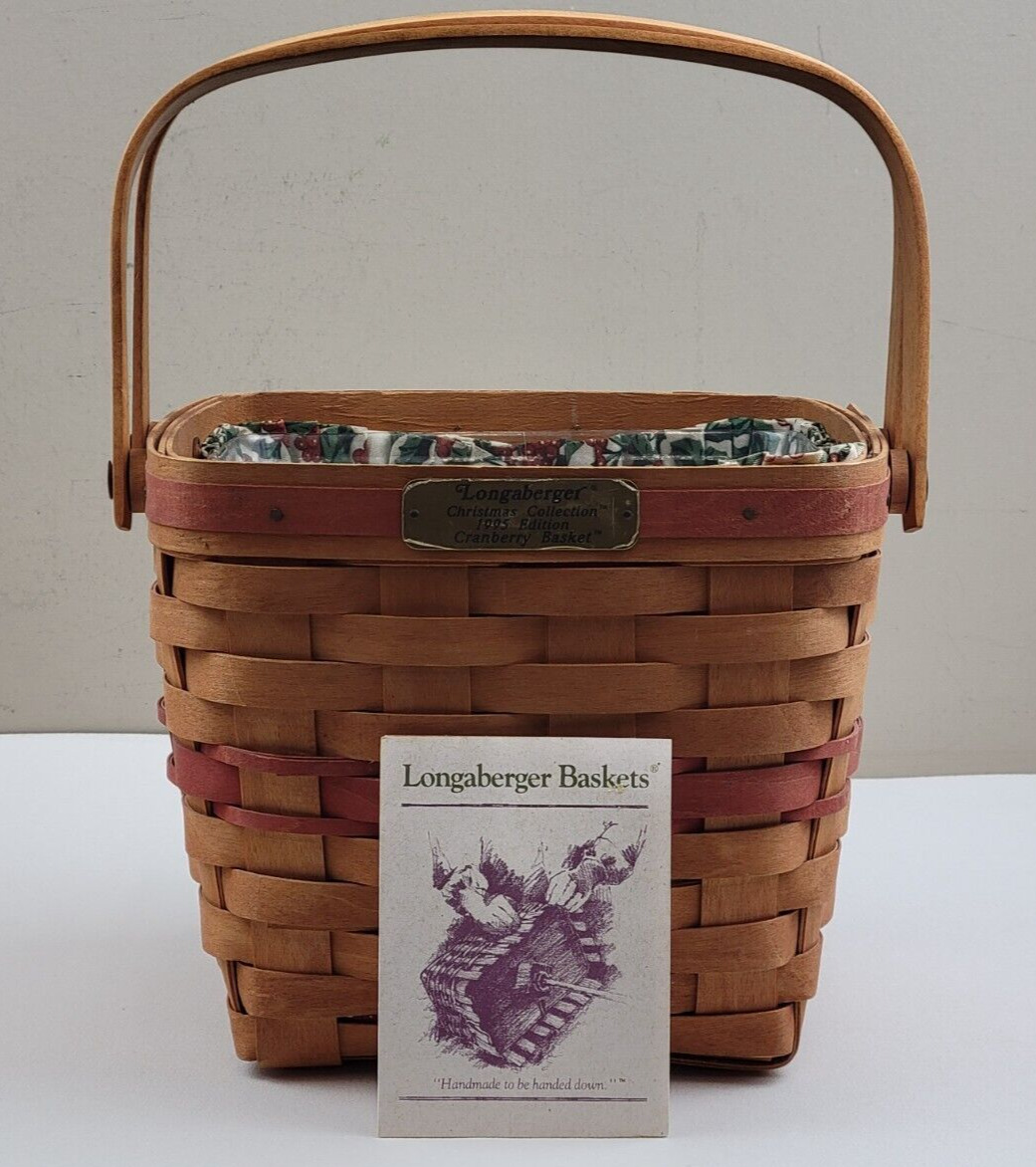 Longaberger Christmas Collection 1995 Edition Cranberry Handled Basket w/ Liner