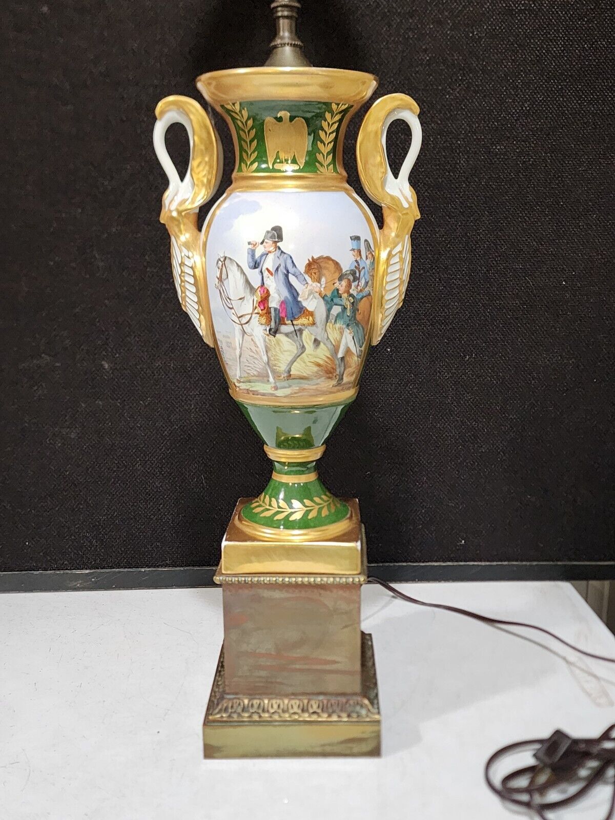 Antique French Sevres Style Lamp Signed HAND PAINTED NAPOLEON ON HORSEBACK