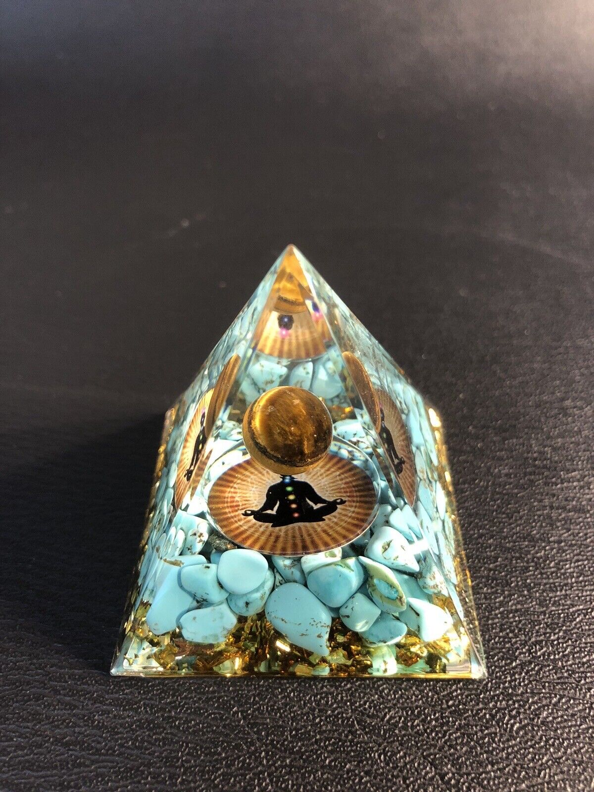 7 Chakra Pyramid Heal Obsidian Chakra Crystal Stone Energy Orgone Gift