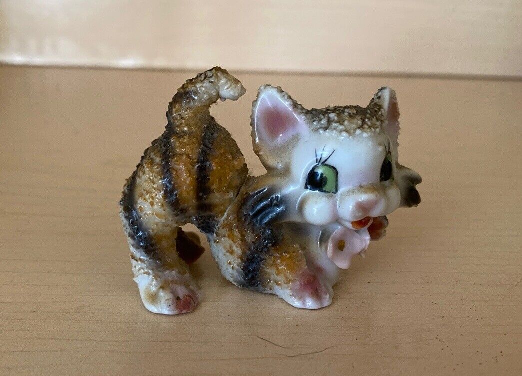 Vintage Small Tiger Cat Figurine, Hand Painted, Japan, 1960\'s