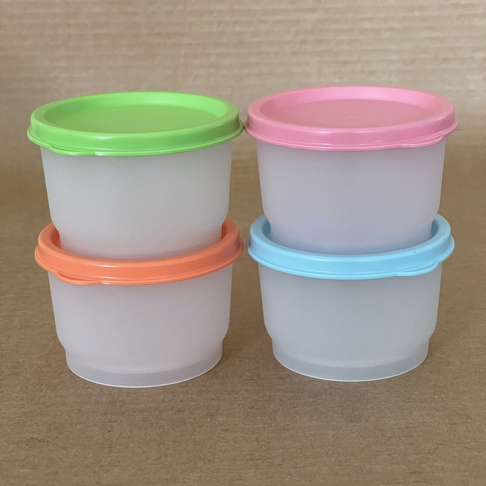 Tupperware Snack Cups 4 oz. (Set of 4) Sheer Containers #1229 Pastel Seals #4922