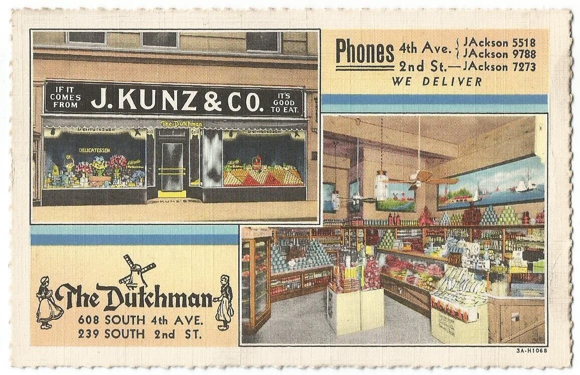 Louisville Kentucky KY ~ J.Kunz & Co. The Dutchman Delicatessen 1940\'s