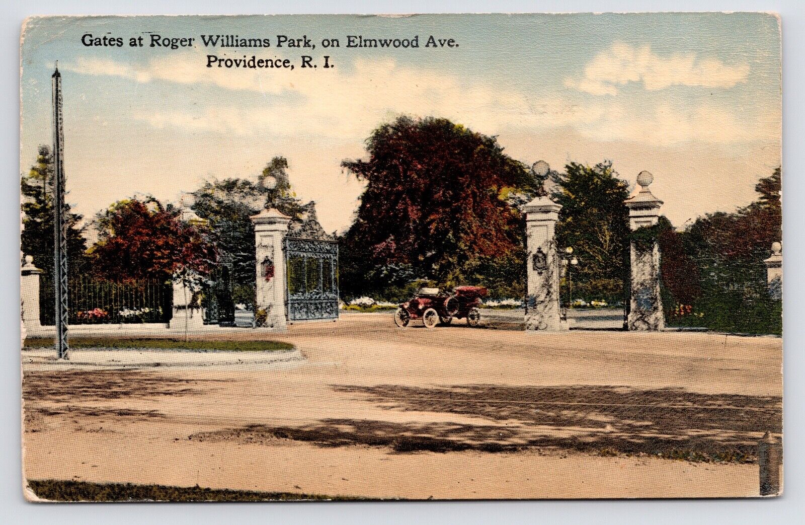 c1910s~Providence Rhode Island RI~Roger Williams Park Gate~Auto~Antique Postcard