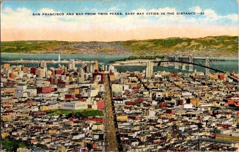 Vintage Postcard San Francisco & Bay from Twin Peaks                       C-134