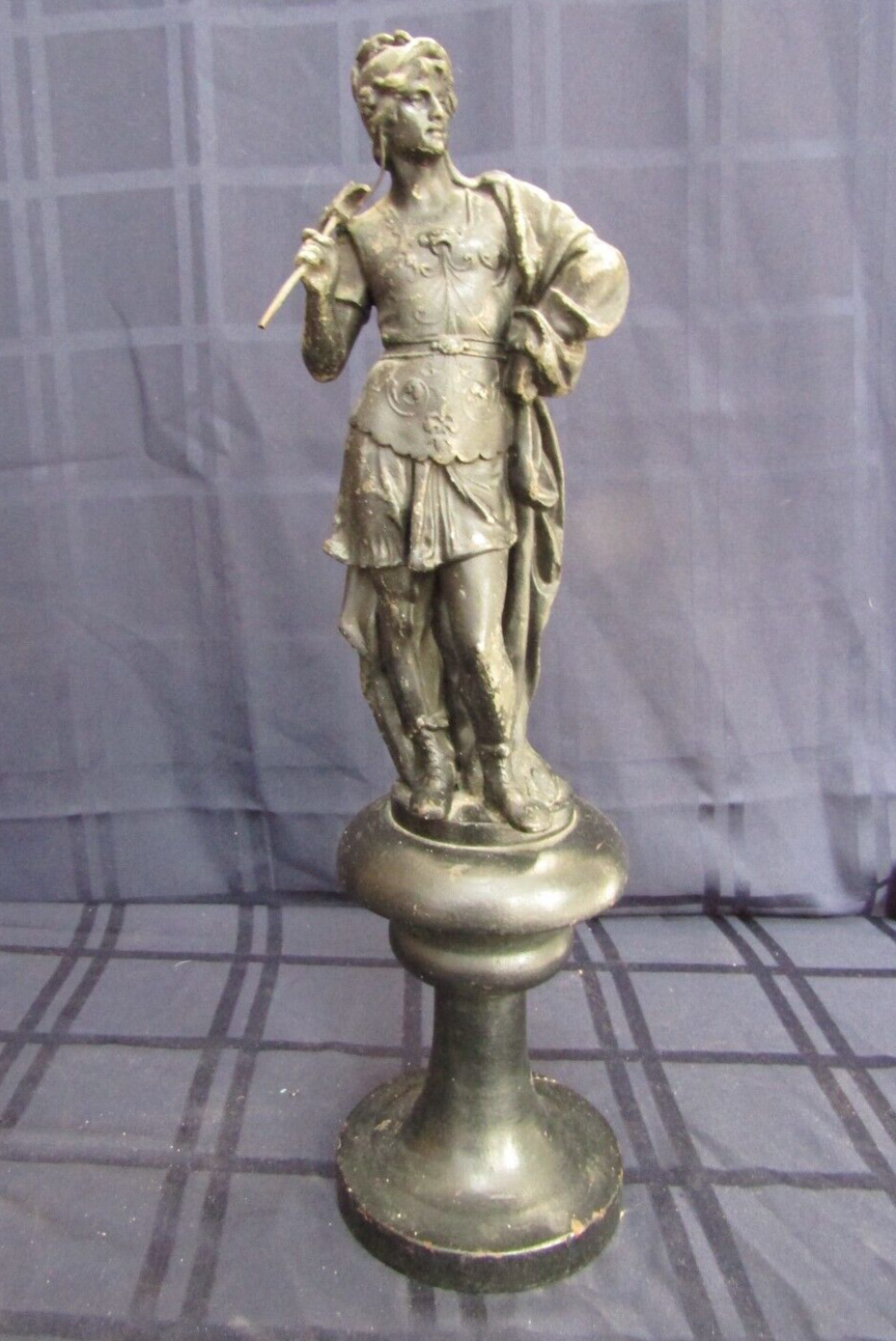 Antique / Vintage Roman or Greek God w/ Axe- Metal and Wood ~ 18\