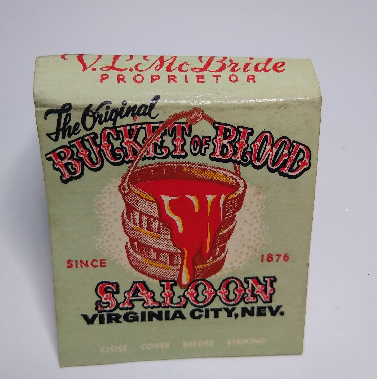 50'S UNSTRUCK MATCHBOOK*BUCKET OF BLOOD SALOON-VIRGINIA CITY, NEVADA