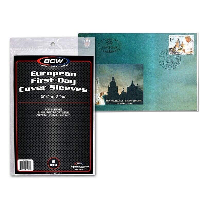 100 BCW 2-mil European First Day Cover Sleeves 5-1/8\